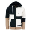 Cirque du Soleil Patchwork Zip Up Hooded Jacket in Black, Tan and White - Front View
