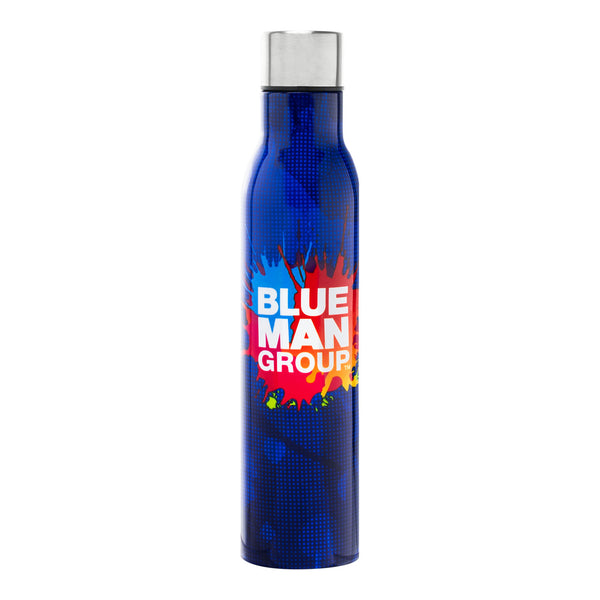 Blue Man Group Splatter Logo Water Bottle in Blue - Side View