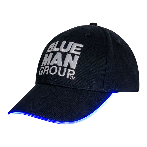Blue Man Group Adult Light Up Hat in Black and White - Left Side View, Lit Up
