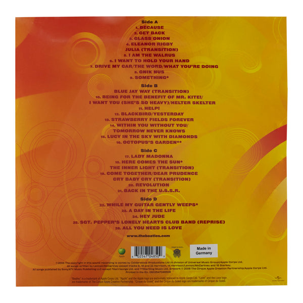 The Beatles LOVE Soundtrack Vinyl Album in Yellow - Back Cover View