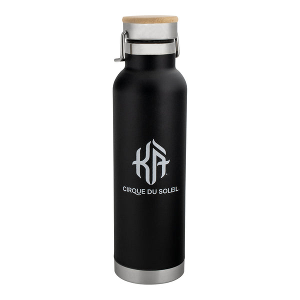 KÀ Stainless Steel Engraved Feather Water Bottle in Black - Side View
