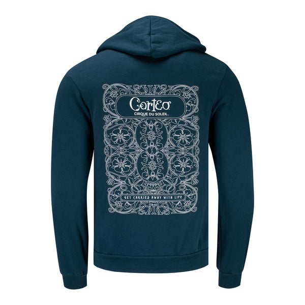 Corteo Scroll Print Hooded Sweatshirt in Deep Teal - Back View