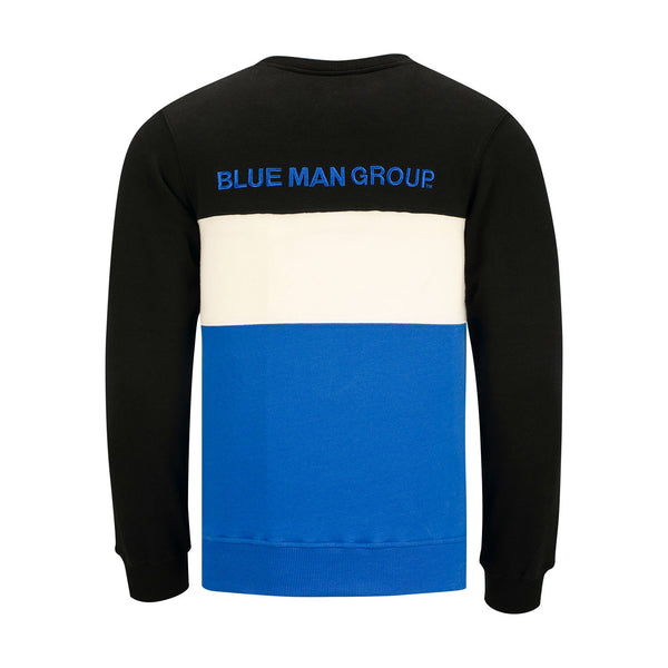 Blue Man Group Color Block Crewneck Sweatshirt in Black, Blue and White - Back View