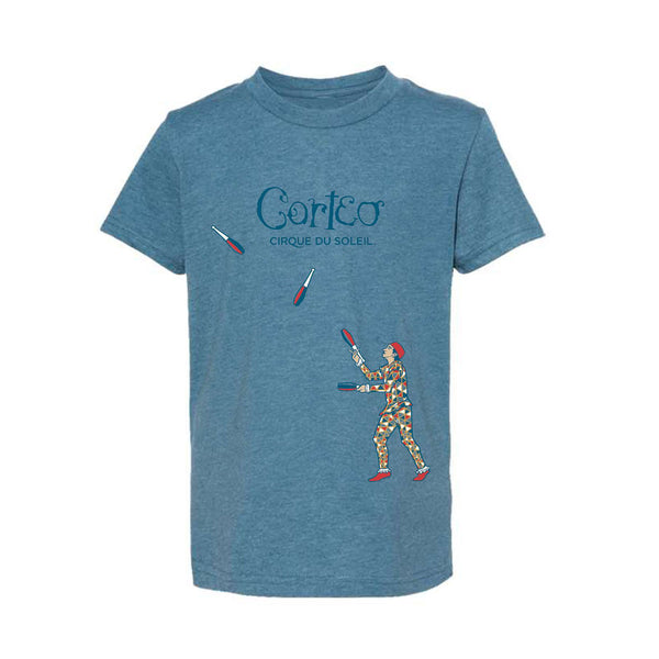 Corteo Youth Juggler T-Shirt in Heather Dark Teal - Front View