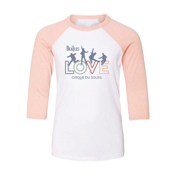 The Beatles LOVE Youth Marquee Logo Raglan Shirt in White and Peach - Front View