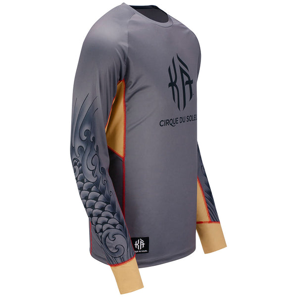 KÀ Adult Athletic Tattoo Long Sleeve Shirt in Gray/Gold/Red - Right Side View