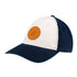 "O" Leather Patch Logo Hat in White and Navy - Left Side View