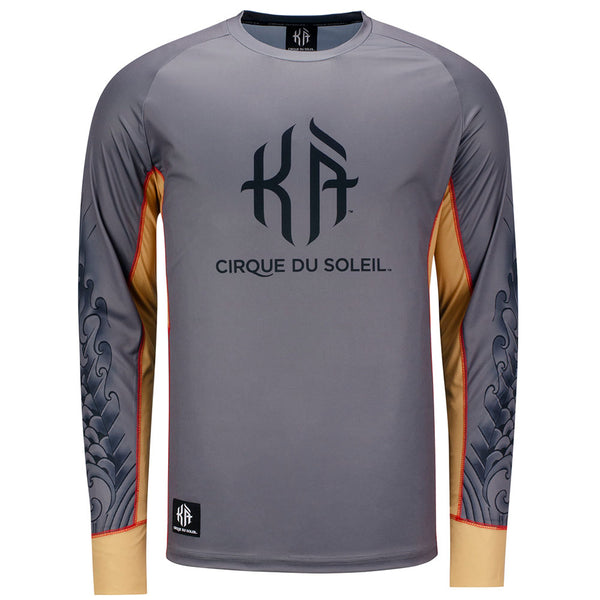 KÀ Adult Athletic Tattoo Long Sleeve Shirt in Gray/Gold/Red - Front View