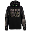 Blue Man Group Ladies Dipped Hooded Sweatshirt in Black - Front View