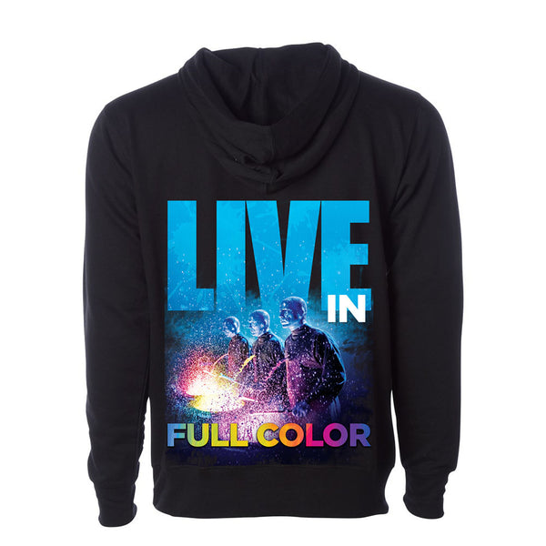 Blue Man Group Adult Live in Full Color Hooded Sweatshirt in Black - Back View