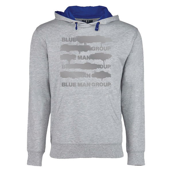 Blue Man Group Adult Contrast Hood Lining Blurred Logo in Grey - Front View