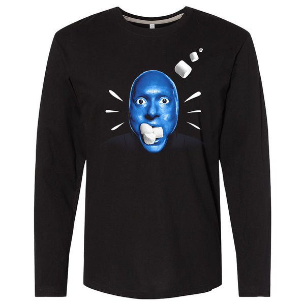 Blue Man Group Adult Marshmellow Toss Long Sleeve T-Shirt in Black - Front View