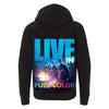 Blue Man Group Youth Live in Full Color Hooded Sweatshirt in Black - Back View