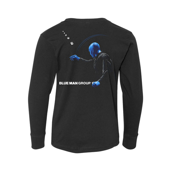 Blue Man Group Youth Marshmellow Toss Long Sleeve T-Shirt in Black - Back View