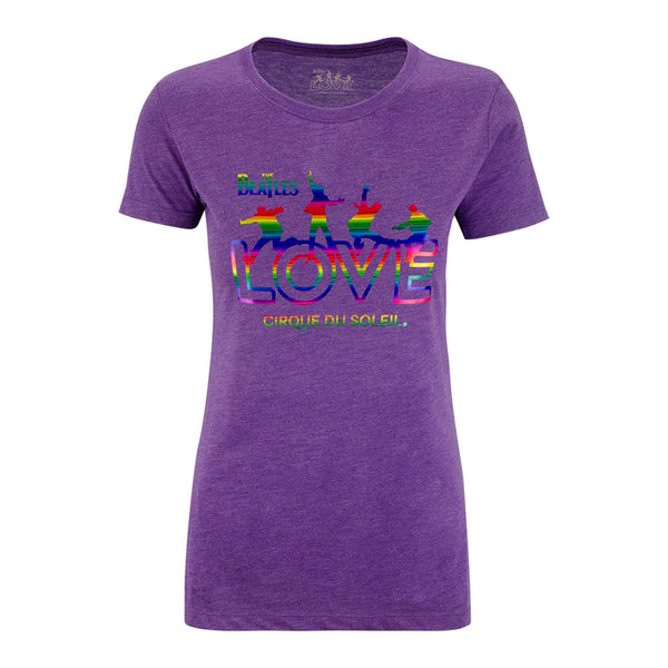 The Beatles LOVE Rainbow Foil Marquee T-Shirt in Purple - Front View