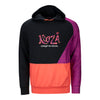 KOOZA Asymmetric Hooded Sweatshirt in Black, Purple and Orange - Front View