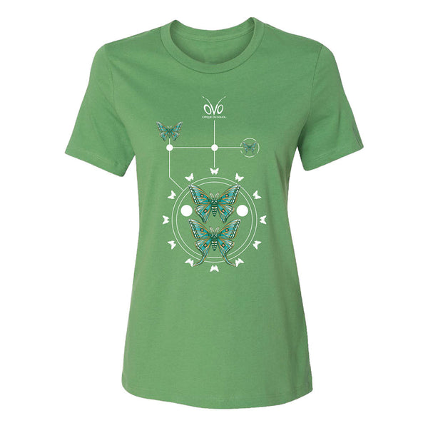 OVO Ladies Butterfly Illustration T-Shirt in Green - Front View