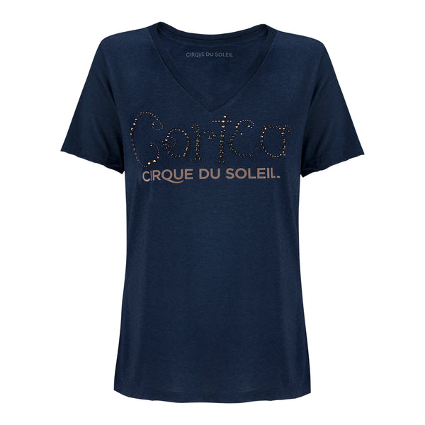 Corteo Marquee with Studs Ladies T-Shirt in Navy - Front View