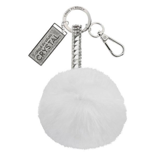 Crystal Puff Key Chain in White and Silver