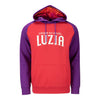 LUZIA Contrast Marquee Hooded Sweatshirt in Red and Purple - Front View